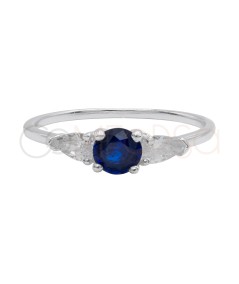 Sterling Silver 925 Solitaire Ring with Sapphire and Crystal Coloured Zirconia