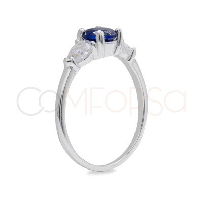 Sterling Silver 925 Solitaire Ring with Sapphire and Crystal Coloured Zirconia