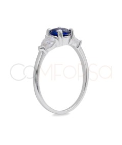 Sterling Silver 925 Solitaire Ring with Sapphire and Crystal Coloured Zirconia