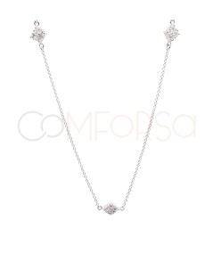 Sterling Silver 925 Necklace with 3 Crystal Zirconia Diamonds 40 + 6 cm