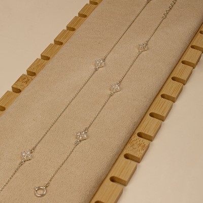 Sterling Silver 925 Necklace with 3 Crystal Zirconia Diamonds 40 + 6 cm