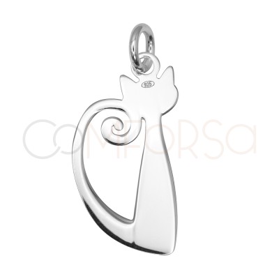 Sterling Silver 925 Milo the Cat Pendant 10.3 x 20 mm