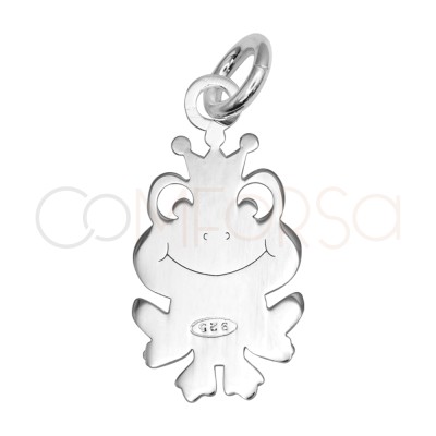 Sterling Silver 925 Frog Pendant with Crown 8.5 x 16.5 mm