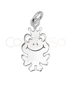 Sterling Silver 925 Frog Pendant with Crown 8.5 x 16.5 mm