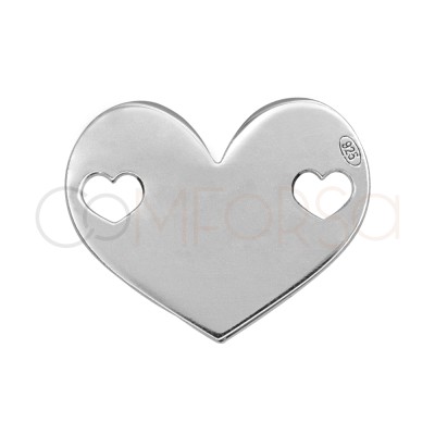 Sterling Silver 925 Heart Connector with Cut-Out Hearts 12 x 9.5 mm