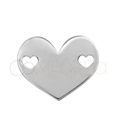 Sterling Silver 925 Heart Connector with Cut-Out Hearts 12 x 9.5 mm