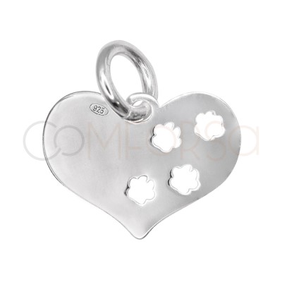 Sterling Silver 925 Heart Pendant with Mini Footprints 12 x 9 mm