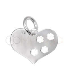 Sterling Silver 925 Heart Pendant with Mini Footprints 12 x 9 mm