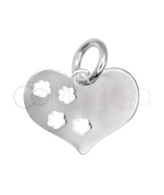 Sterling Silver 925 Heart Pendant with Mini Footprints 12 x 9 mm