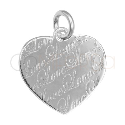 Sterling Silver 925 LoveLoveLove Heart Pendant 14.2 x 14.4 mm