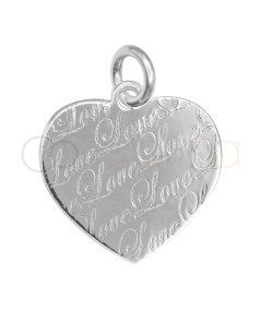 Sterling Silver 925 LoveLoveLove Heart Pendant 14.2 x 14.4 mm