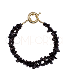 Black Spinel stones double bracelet with golden bolt clasp 21 cm