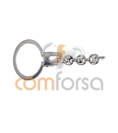 Sterling silver 925 Round Key ring with chain 26 x 73 mm