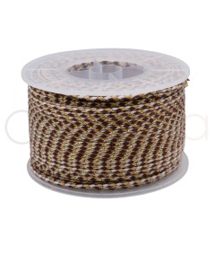 Brown-white braided cord with gold sheen 2 mm