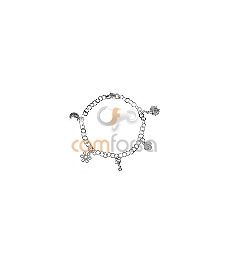 Sterling Silver 925 Bracelet with Pendants 17cm