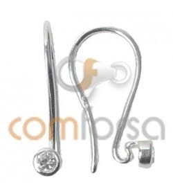 Sterling Silver 925 Earhooks with Round Zirconias 11 x 24 mm