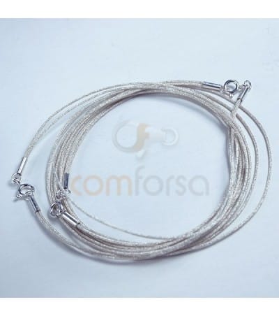 Double Silver Japanese Silk Choker with Sterling Silver 925 Lock 40cm