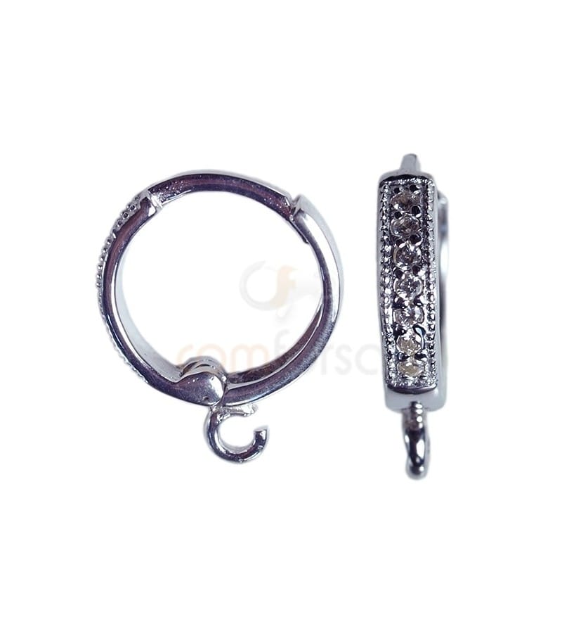 Sterling Silver 925 Zirconium Hoop earrings with Open Ring 14mm