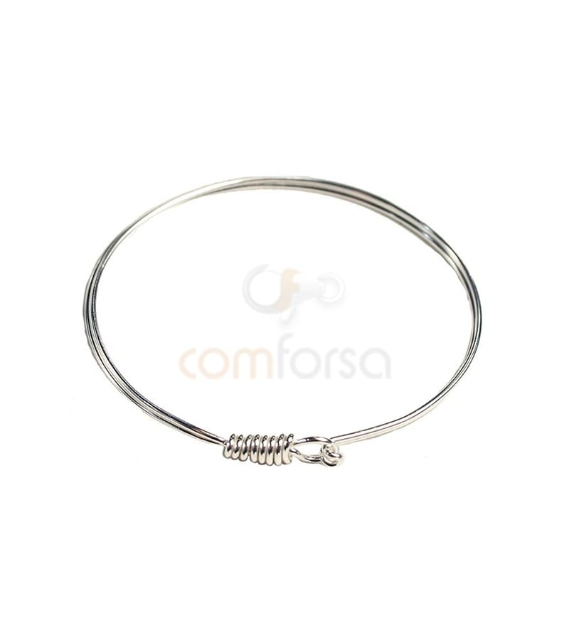 Sterling Silver 925 Wire Bangle with hook clasp 63 mm